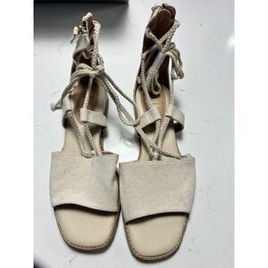 Lace Up Canvas Gladiator Sandals Ankle Wrap Flat Summer Beach Boho Shoes Size 10